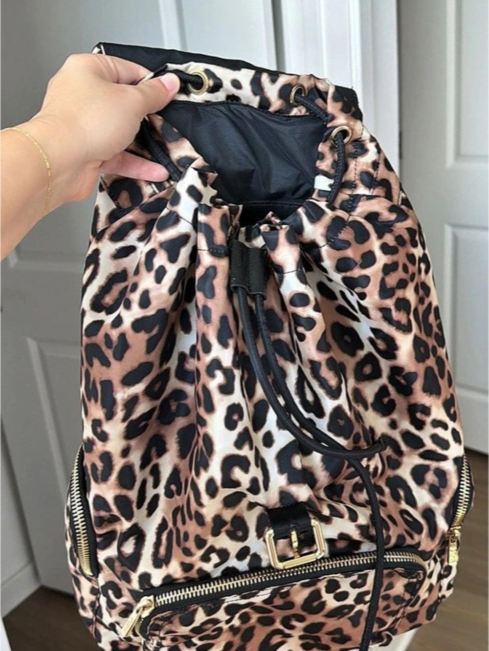 PINK Leopard Print Drawstring Backpack - Picture 4 of 10